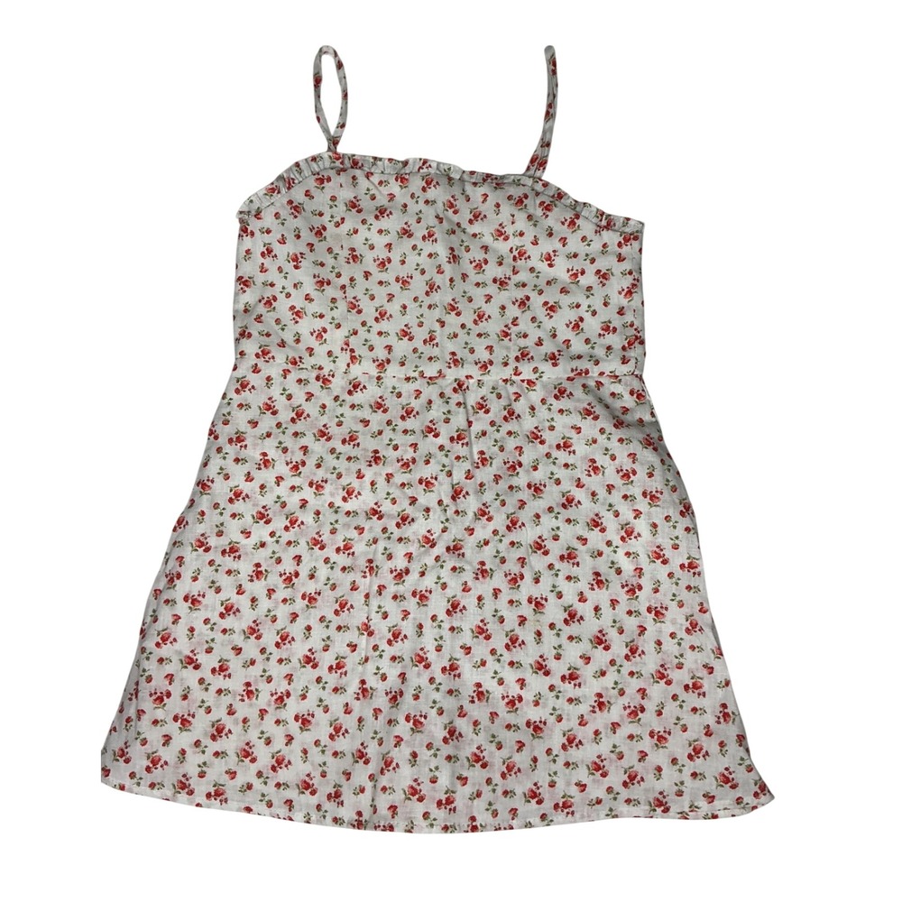 Zara Romper Girls 6 White Red Cotton Floral Ruffle Spaghetti Strap Jumpsuit